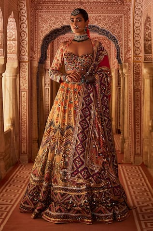 The Royaleum Jahanara Geometric Bead Embellished Bridal Lehenga Set 