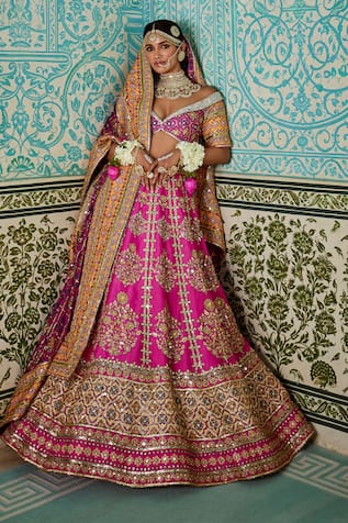 The Royaleum Jashn Silk Floral Vine Embellished Lehenga Set 