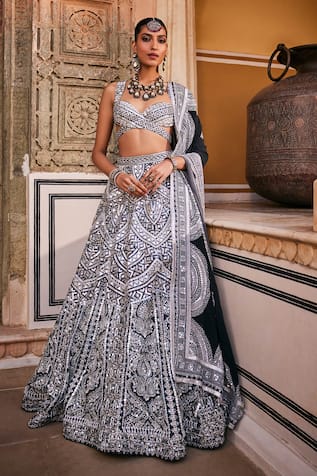 The Royaleum Sheesha Mirrorwork Embellished Scallop Lehenga Set 