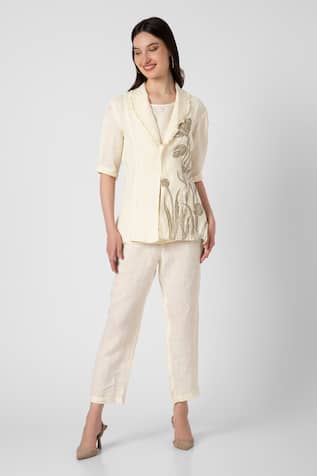 Kaveri Off White Embroidered Blazer Pant Set 