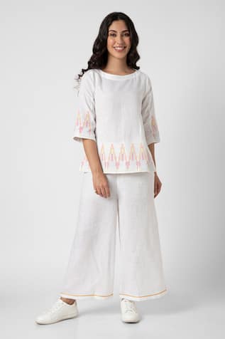 Kaveri Mona Stud Border Embellished Top & Pant Set 