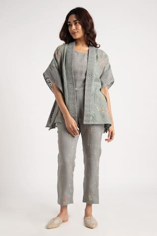 Kaveri Walk in the Clouds Floral Pattern Kaftan & Pant Set 