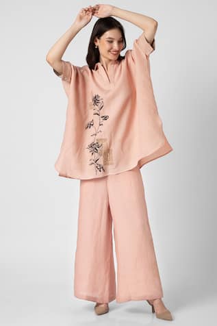 Kaveri Beaten Metal Square Floral Embroidered Top & Pant Set 