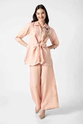 Kaveri Beaten Metal Embroidered Tie-Up Top & Pant Set 