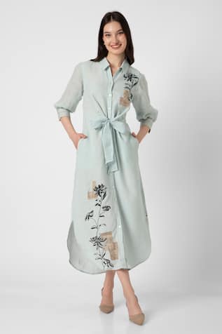 Kaveri Beaten Metal & Floral Embroidered Dress 