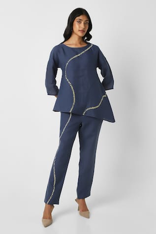 Kaveri Forest Land Wiggle Asymmetric Top With Pant 