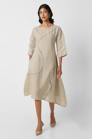 Kaveri Geometric Print Linen Midi Dress 