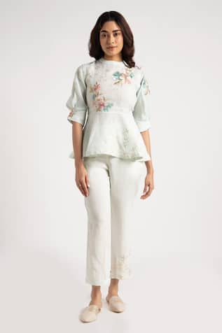 Kaveri Floral Embroidered Peplum Top With Pant 