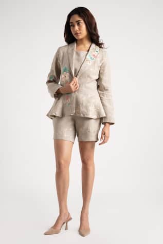 Kaveri Floral Corsage Embroidered Jacket Shorts Set 