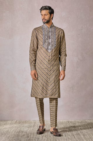 Tarun Tahiliani Linen Geometric Print Kurta With Trouser 