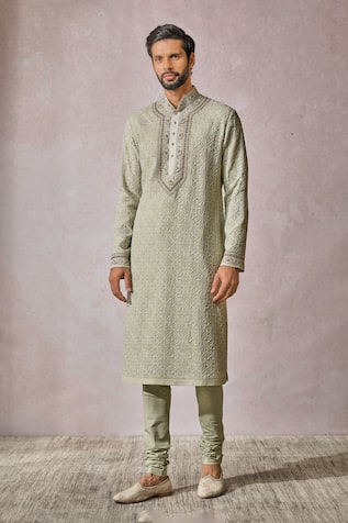 Tarun Tahiliani Floral Chikankari Work Kurta With Churidar 