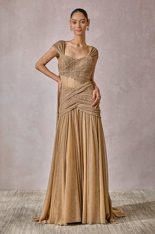 Tarun Tahiliani Crystal Embellished Fluted Gown 