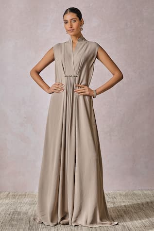 Tarun Tahiliani Swarovski Embroidered Draped Dress 