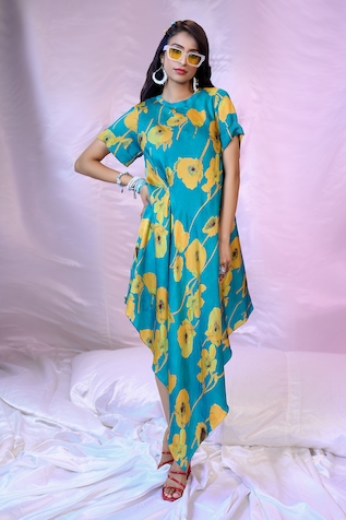 SIARRA x AZA Asymmetric Flower Print Dress