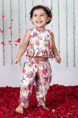 Lil Angels Floral Tulip Pattern Tunic With Dhoti