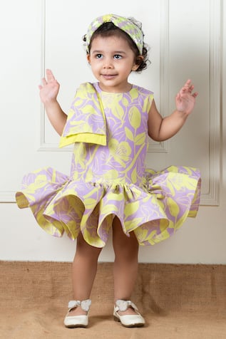 Lil Angels Floral Pattern Ruffle Short Dress 