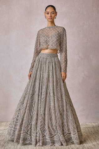 Tarun Tahiliani Checkered Embroidered Top Lehenga Set 