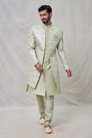 Arihant Rai Sinha Embroidered Layered Sherwani With Aligadhi Pant 