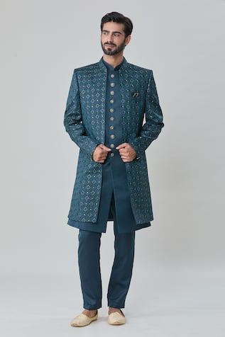 Arihant Rai Sinha Geometric Butti Embroidered Sherwani Jacket Pant Set 