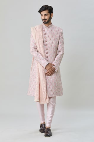 Arihant Rai Sinha Flower Vine Embroidered Sherwani Churidar Set 