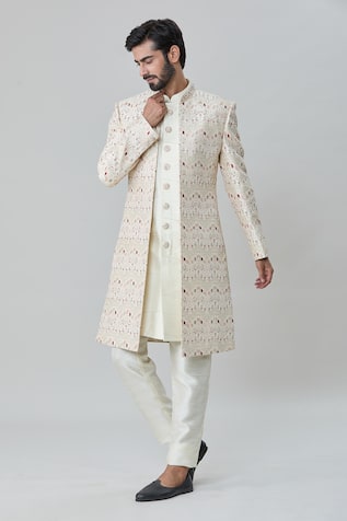 Arihant Rai Sinha Flower Vine Tile Embroidered Sherwani Pant Set 