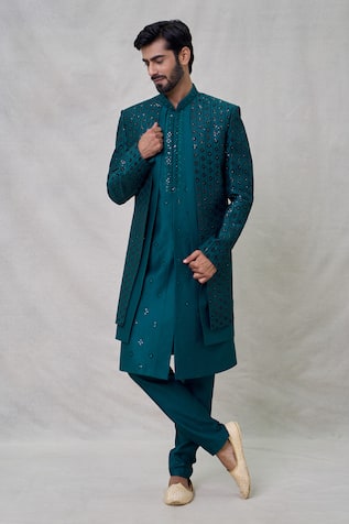 Arihant Rai Sinha Thread Sequin Florin Vine Embroidered Layered Sherwani Set 