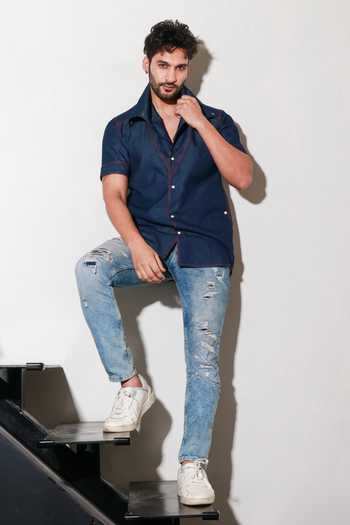 Echke Blue Denim Half Sleeve Shirt 