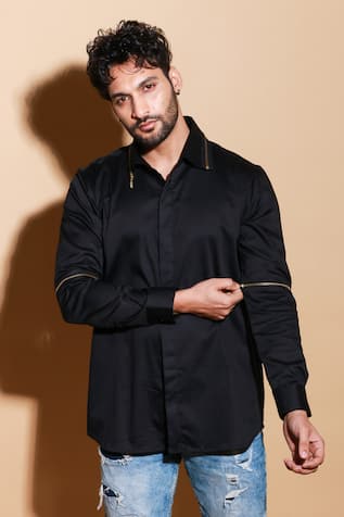 Echke Button Down Zipper Shirt 