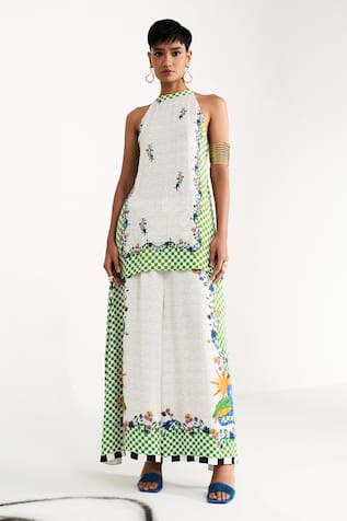 Verb By Pallavi Singhee Printed Kurta & Wide Legged Pant Set 
