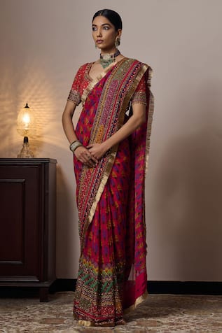 Irrau by Samir Mantri Anji Bouquet Print Saree With Blouse 