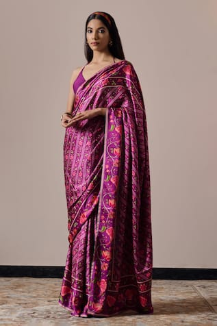 Irrau by Samir Mantri Tara Floral Vine Print Saree With Blouse 