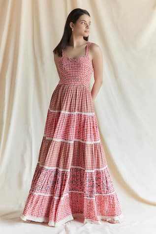 Shruti Sancheti Checkered Pattern Tiered Maxi Dress 