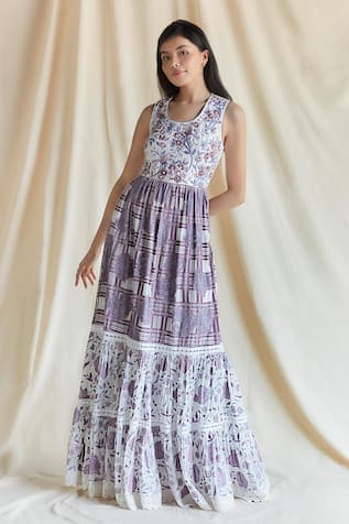 Shruti Sancheti Floral Embroidered Yoke Maxi Dress 