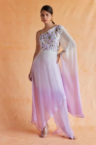 Shruti Sancheti Floral Embroidered One-Shouder Dress 