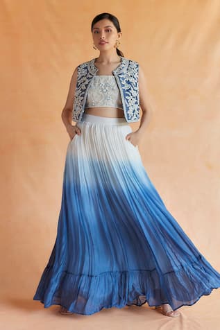 Shruti Sancheti Iris Garden Embroidered Jacket Lehenga Set 