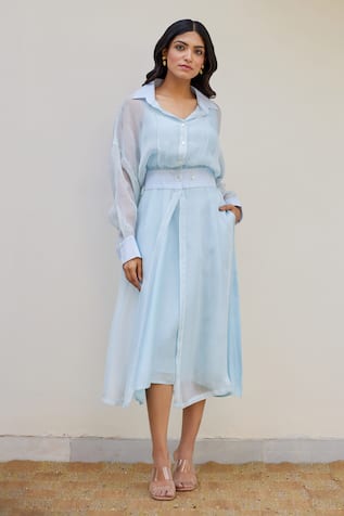 Kapraaaha Straight Muslin Dress With Organza Jacket 