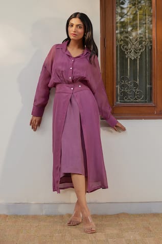 Kapraaaha Straight Midi Dress With Organza Jacket 