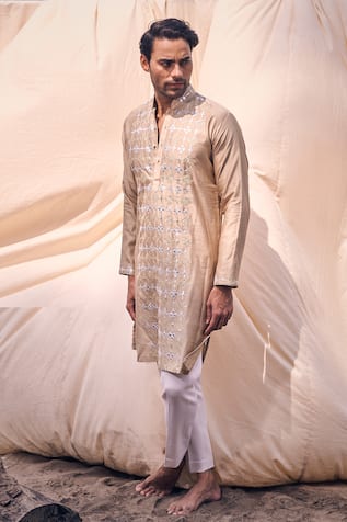 Kaaj Button x AZA Leather Applique Embroidered Kurta Set 