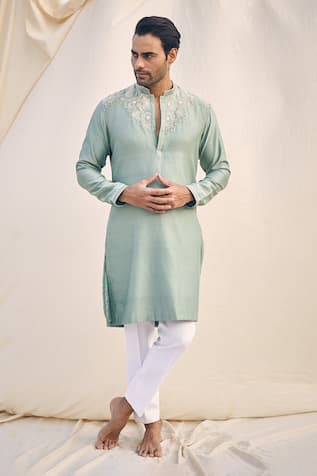 Kaaj Button x AZA Geometric Yoke Embroidered Kurta Set 