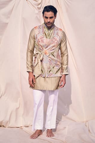 Kaaj Button x AZA Mirror Embroidered Bundi & Kurta Set 