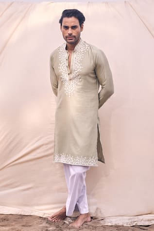 Kaaj Button x AZA Applique Placement Embroidered Kurta Set 