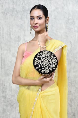 THE TAN CLAN Shalimar Velvet Floral Embroidered Clutch 