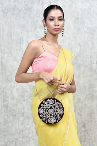 THE TAN CLAN Shalimar Velvet Zardosi Embroidered Clutch 