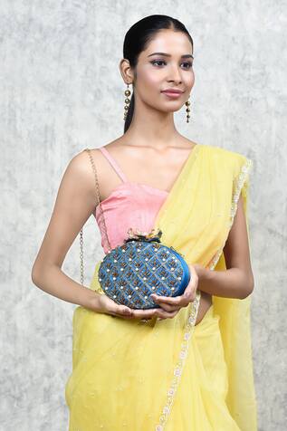 THE TAN CLAN Zafraan Oval Shaped Embroidered Clutch 