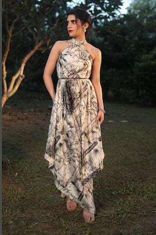 The Long iLand Forest Print Asymmetric Gown 