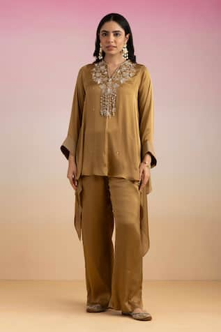 Ajiesh Oberoi Jhilmil Neckline Embroidered Kaftan & Palazzo Set 