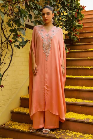 Ajiesh Oberoi Bulbul Floral Embroidered Kaftan With Palazzo 