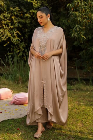 Ajiesh Oberoi Bulbul Tassel Embroidered Kaftan With Palazzo 