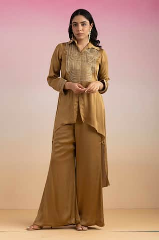 Ajiesh Oberoi Chamak Embroidered High-Low Shirt With Palazzo 