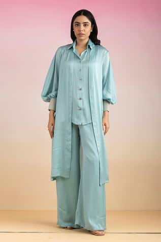 Ajiesh Oberoi Front Open Long Shrug With Pant Set 